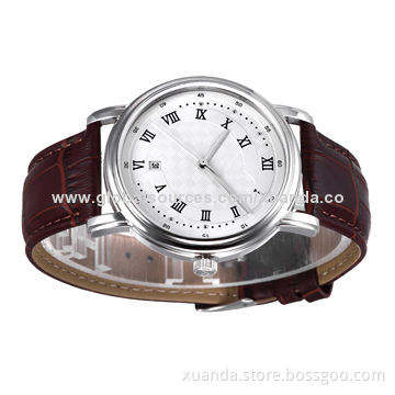 2014 top quality man genuine leather straps watch with water resist